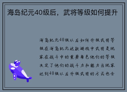 海岛纪元40级后，武将等级如何提升